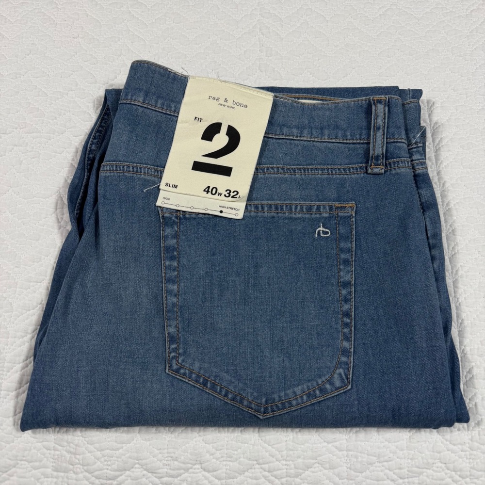 Rag & Bone Fit 2 Slim Mens 40x32 Blue Brock Wash High Stretch Denim Jeans EUC‎